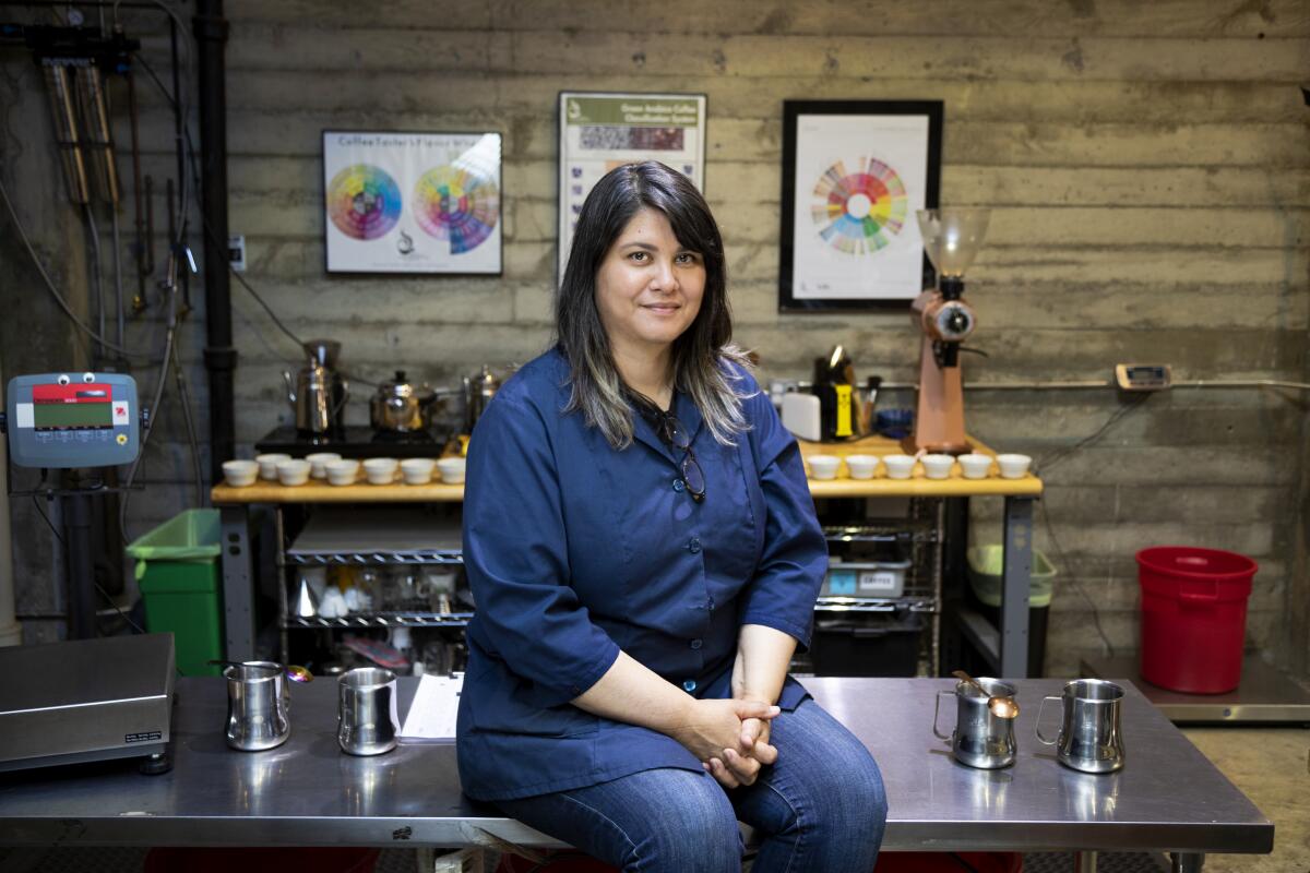 Co-owner Trish Rothgeb at Wrecking Ball Coffee Roasters