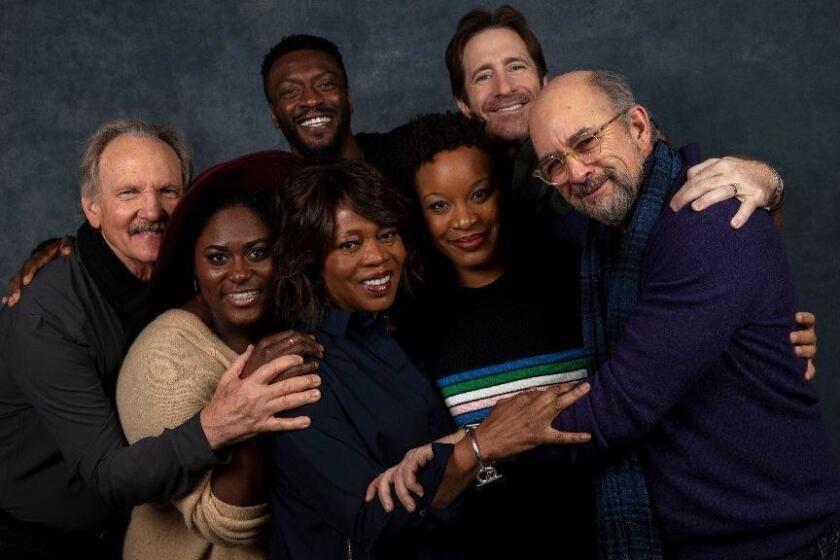 PARK CITY, UTAH -- JANUARY 27, 2019 -- Actors Michael O'Neill, Danielle Brooks Alfre Woodard and Aldis Hodge, writer/director Chinonye Chukwu and actors Wendell Pierce and Richard Schiff, from the film, "Clemency," photographed at the L.A. Times Photo and Video Studio at the 2019 Sundance Film Festival, in Park City, Utah, United States on Sunday, Jan. 27, 2019 (Jay L. Clendenin / Los Angeles Times)