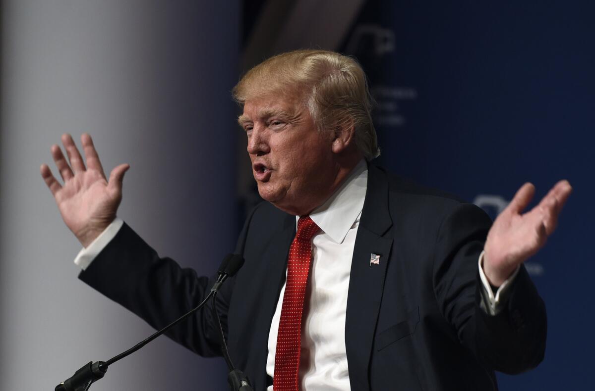 Republican presidential candidate Donald Trump speaks at the Republican Jewish Coalition Presidential Forum in Washington on Dec. 3.