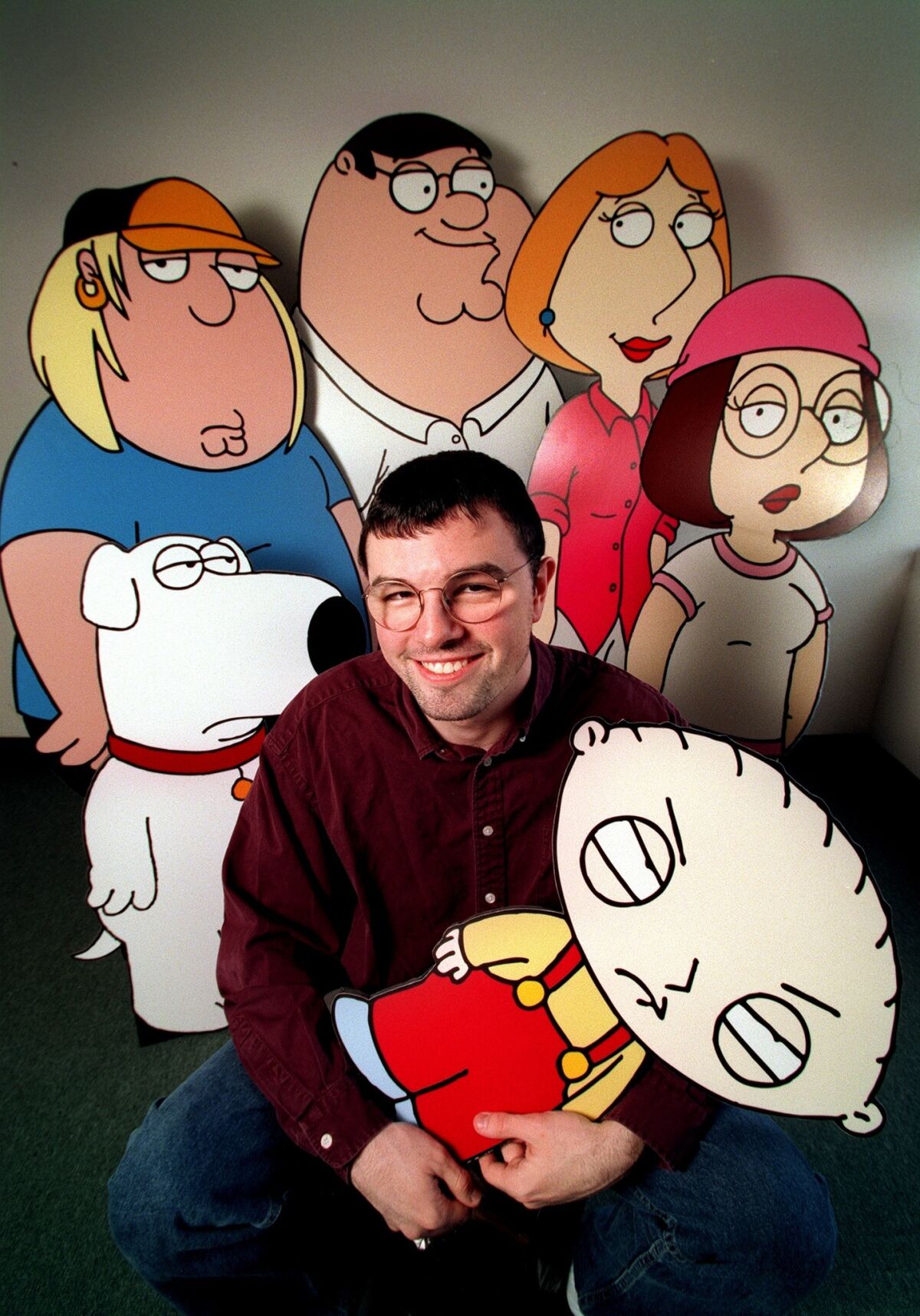 Seth MacFarlane with his "Family Guy" characters in 1998.