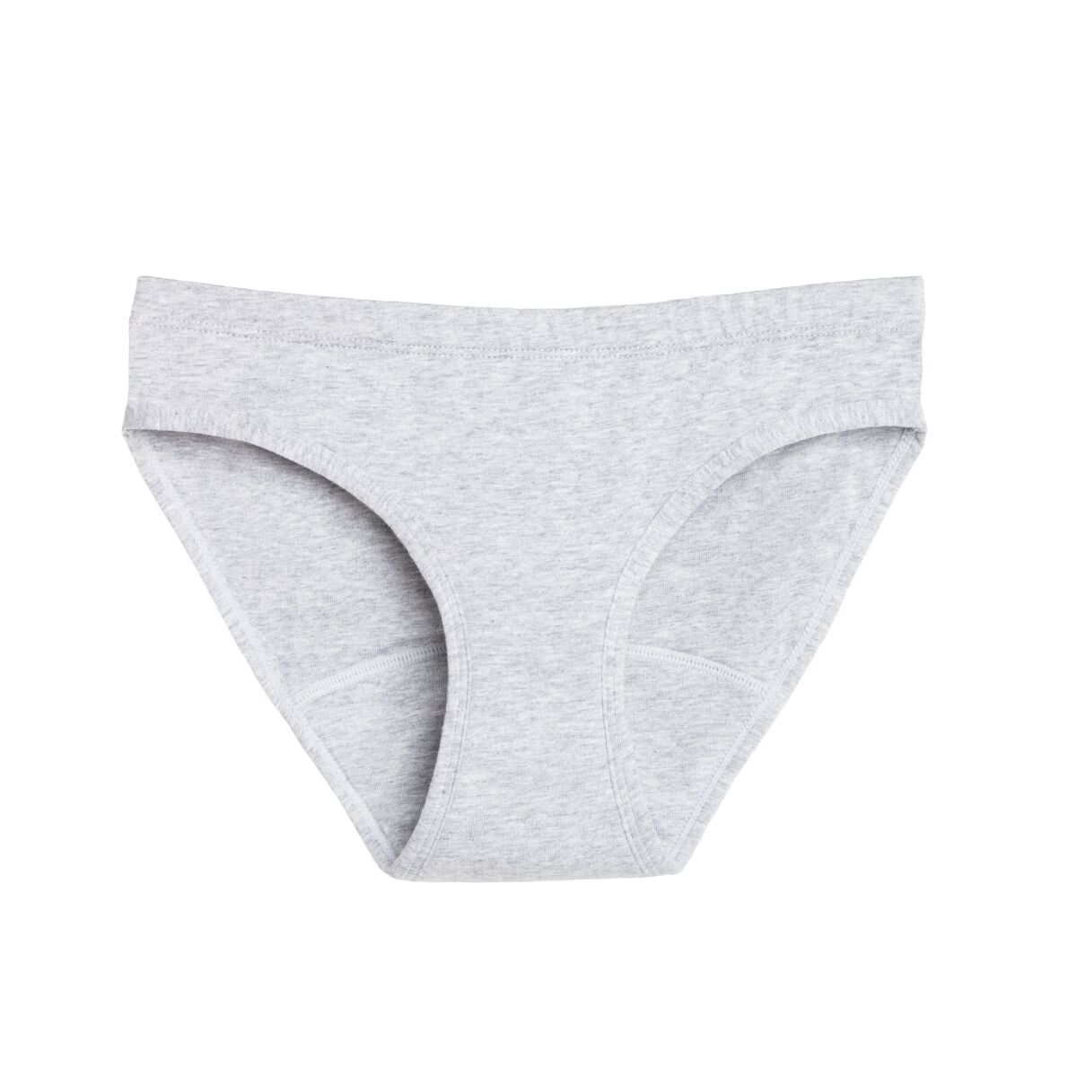 The Period Co.'s bikini style of organic cotton period underwear, in gray