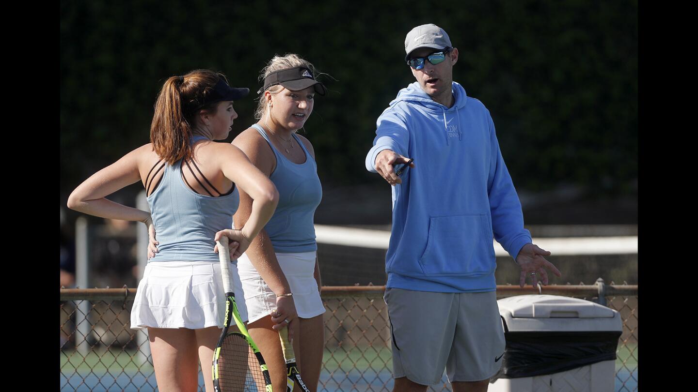 Corona del Mar's Kristina Evloeva and Roxy MacKenzie in the semifinals of the CIF Southern Section Individuals doubles tournament