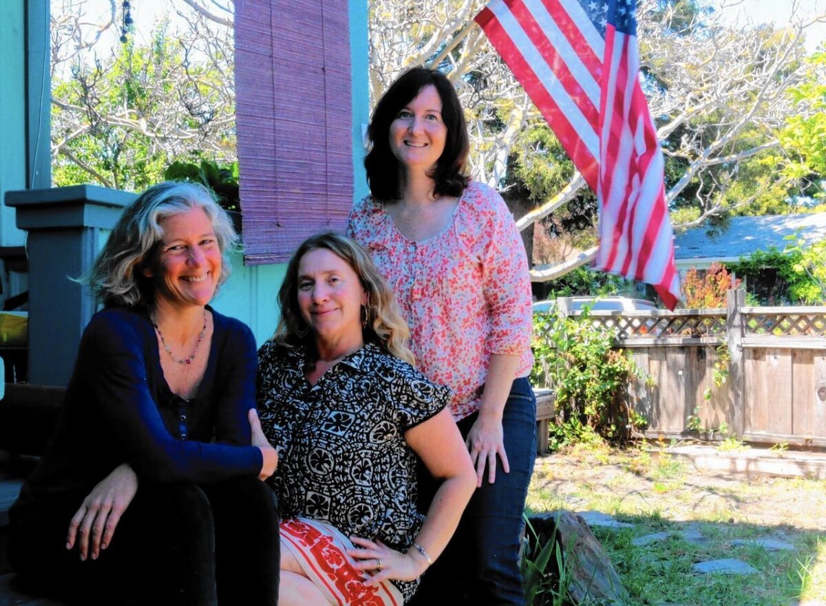 From left, Joni Martin, Lucia Sciarpa Paxton and Barb Matessa, three Santa Cruz County mothers who oppose a bill that would end the personal belief exemption for vaccinations.