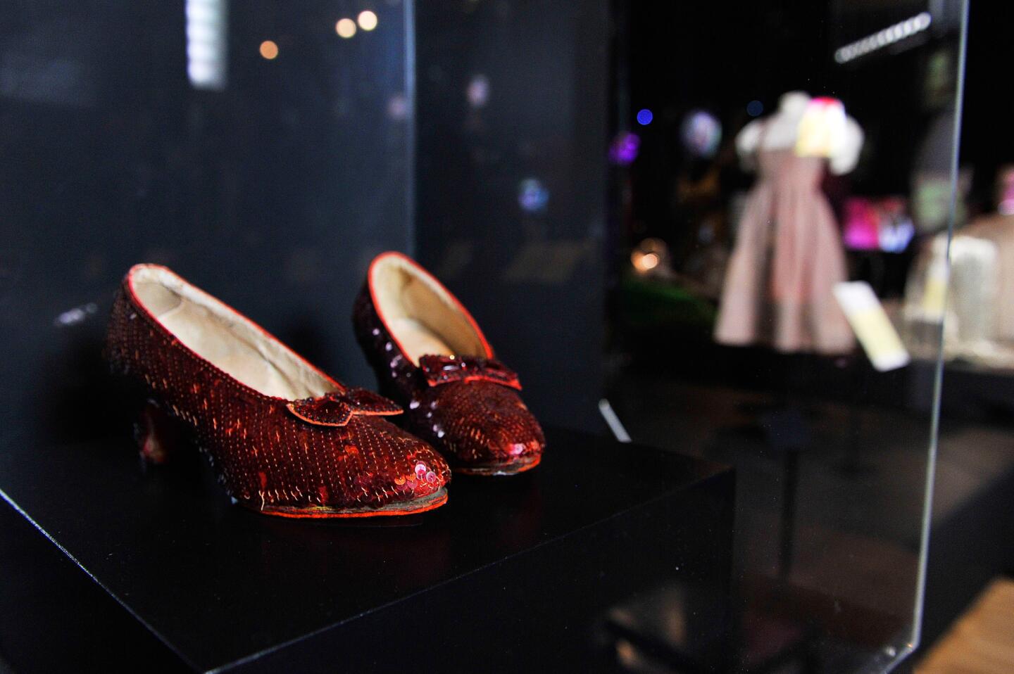 The legendary ruby shoes worn by Dorothy Gale in "The Wizard of Oz" are on display.