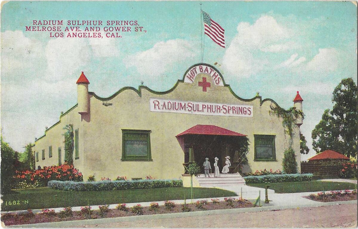 Vintage postcard shows exterior of Radium Sulphur Springs