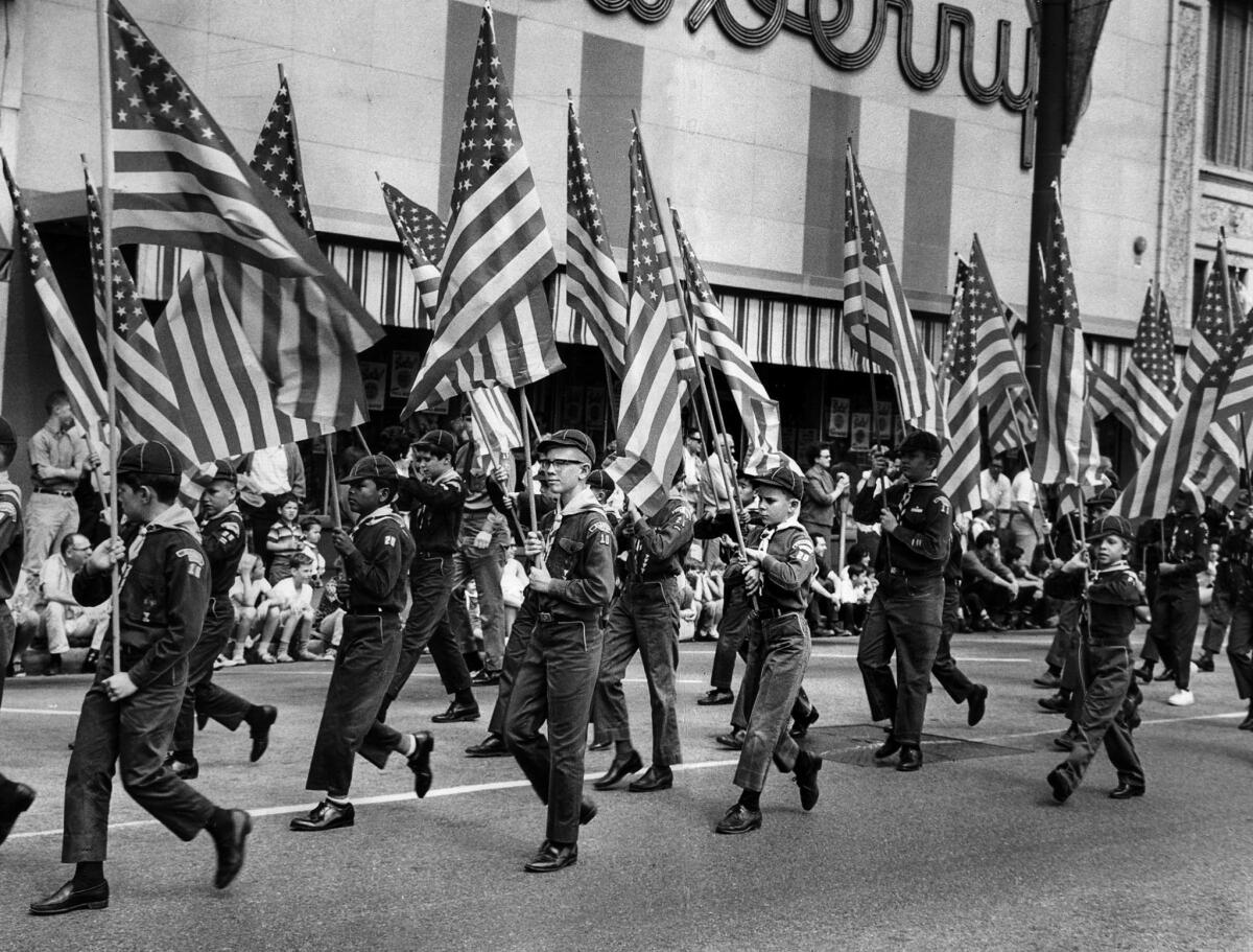 May 30, 1966: Cub Scouts march in a Memorial Day Parade on Brand Boulevard in Glendale.