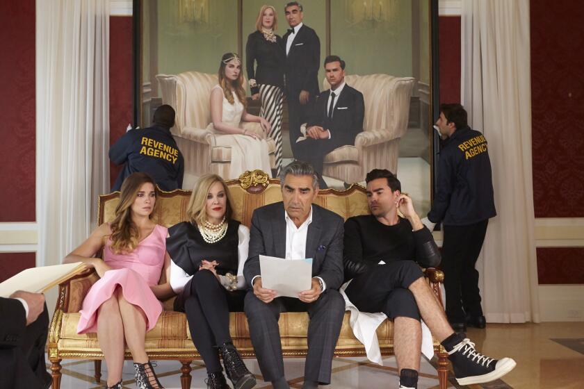 ***SUNDAY CALENDAR STORY FOR JANUARY 4, 2014. DO NOT USE PRIOR TO PUBLICATION********** Pop TV's Schitt's Creek starring (from L to R) Annie Murphy, Catherine O'Hara, Eugene Levy, Daniel Levy from Pop TV's Schitt's Creek