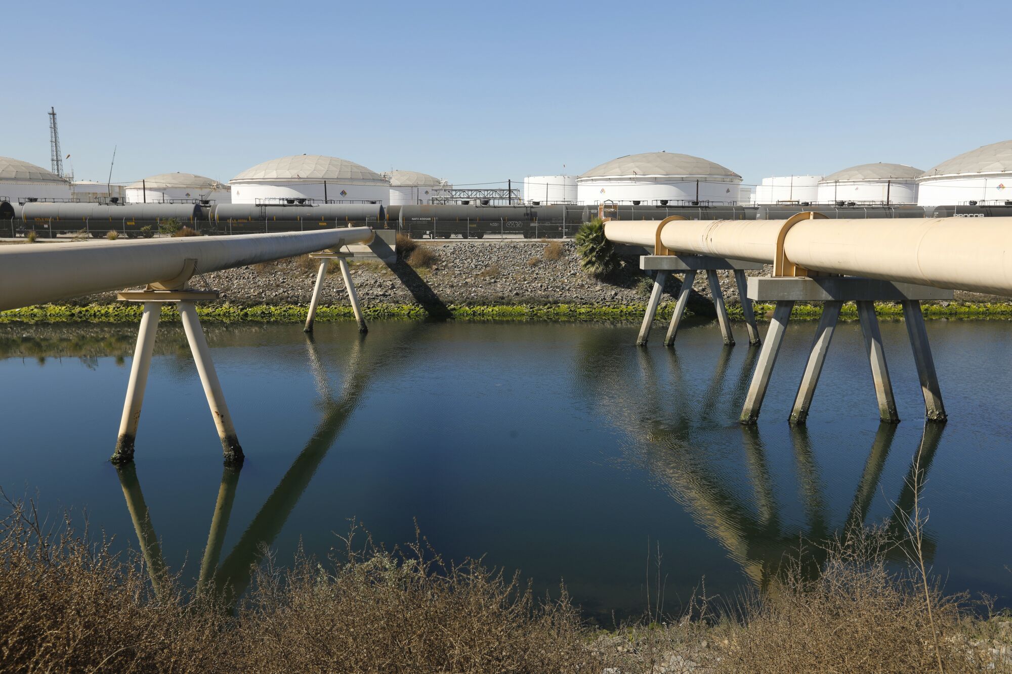 Fuel pipes cross the Dominguez Channel