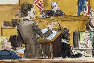 In this courtroom sketch, defense attorney Susan Necheles, center, cross examines Stormy Daniels, far right, whose real name is Stephanie Clifford, as former President Donald Trump, left, looks on with Judge Juan Merchan presiding during Trump's trial in Manhattan criminal court, Tuesday, May 7, 2024, in New York. (Elizabeth Williams via AP)