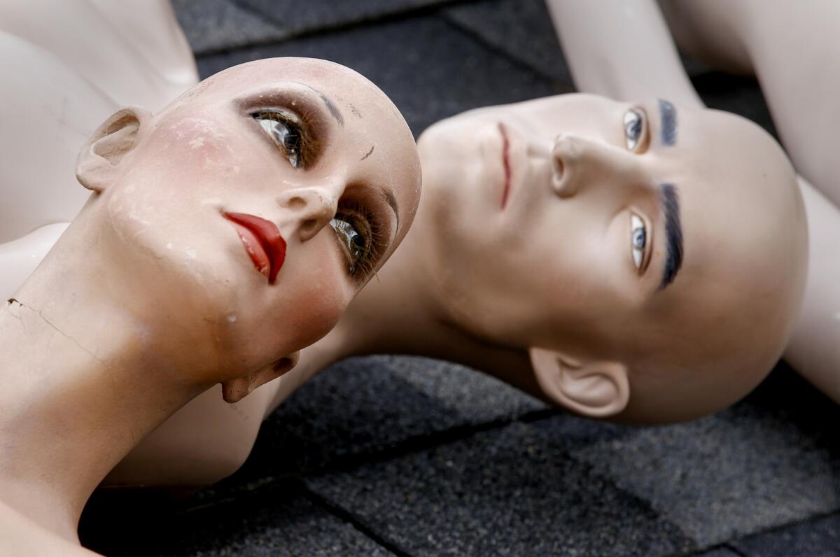 The flawed faces of mannequins from ChadMichael Morrisette's art installation "No One Is Safe."