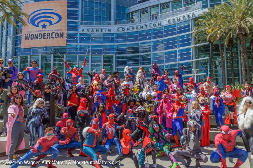 Spiderman gathering at the fountain