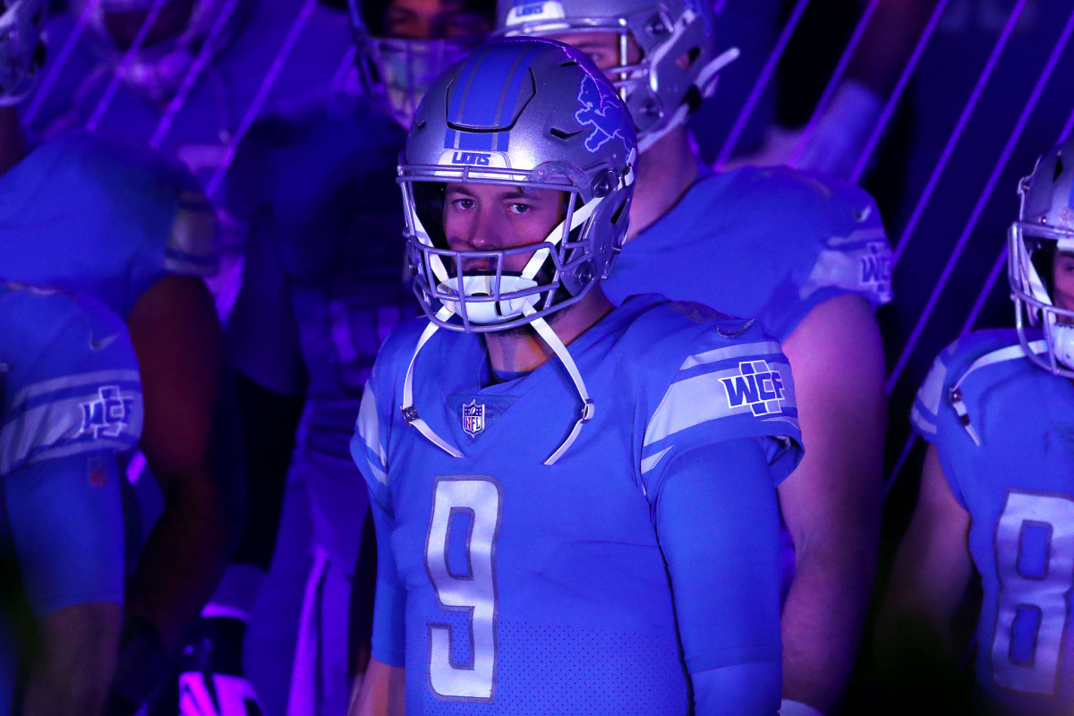 Lions quarterback Matthew Stafford walks out of the tunnel at Ford Field in 2020.
