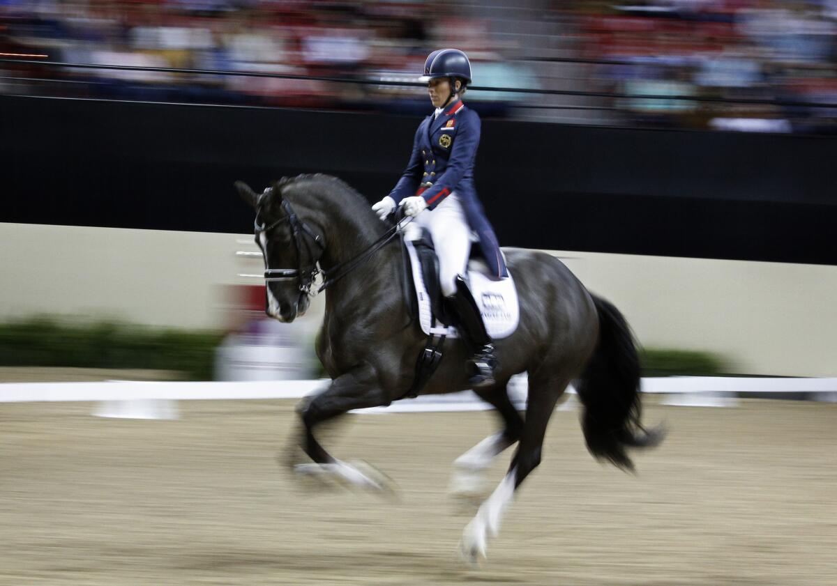 Charlotte Dujardin competes on Valegro at the FEI World Cup Dressage Grand Prix on April 16.