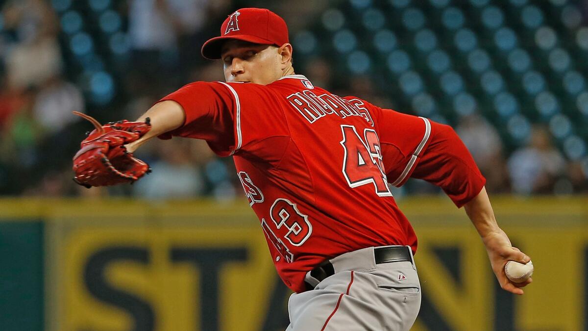 Angels starter Garrett Richards delivers a pitch during the first inning of Wednesday's win over the Houston Astros.