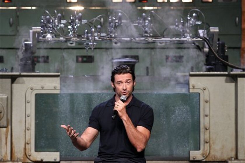 Actor Hugh Jackman addresses a media conference during a promotion of his new movie "X-Men Origins: Wolverine" on Cockatoo Island in Sydney, Australia Wednesday, April 8, 2009. (AP Photo/Aman Sharma)