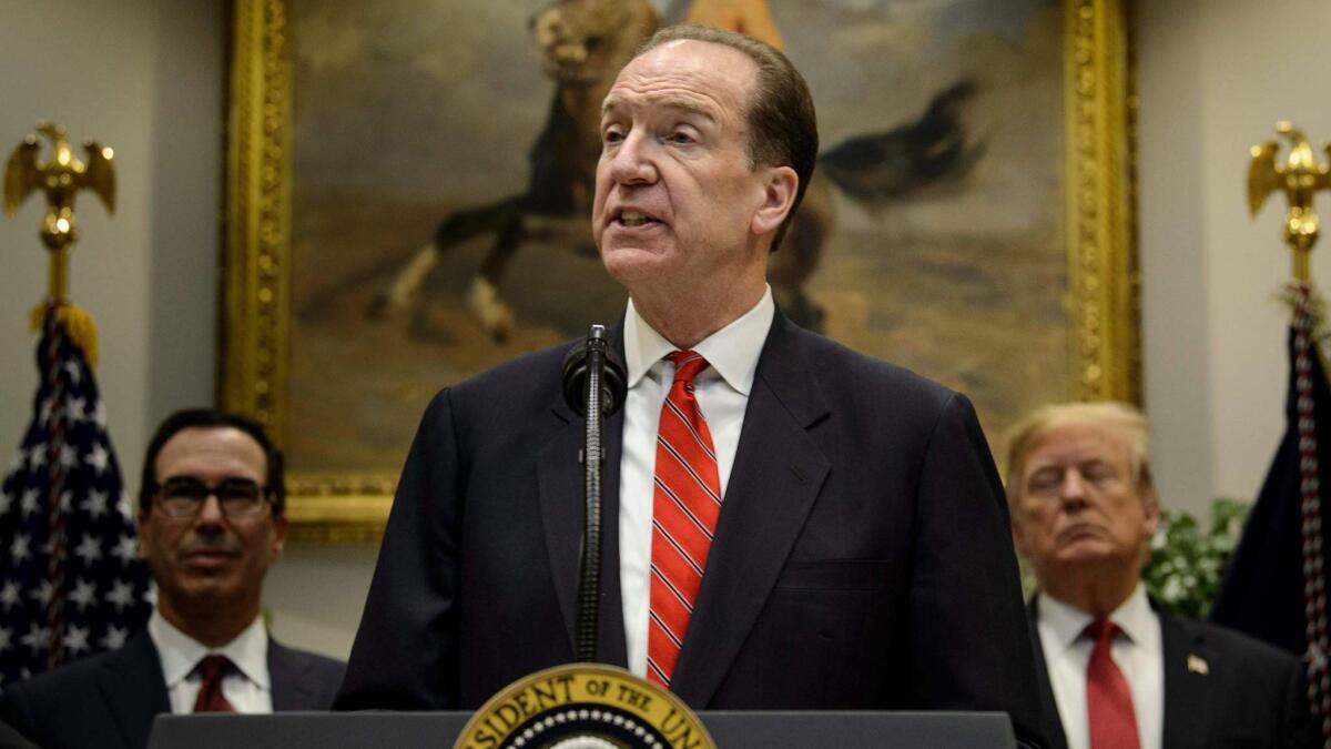 David Malpass, shown Feb. 6, was nominated for the World Bank post by President Trump. The senior U.S. Treasury official had been sharply critical of China and called for a shakeup of the global economic order.