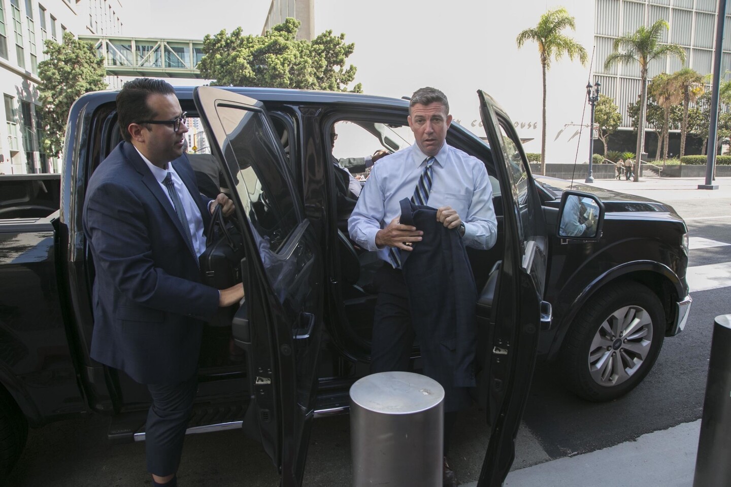 Duncan D. Hunter arrived at the Federal Courthouse in San Diego.