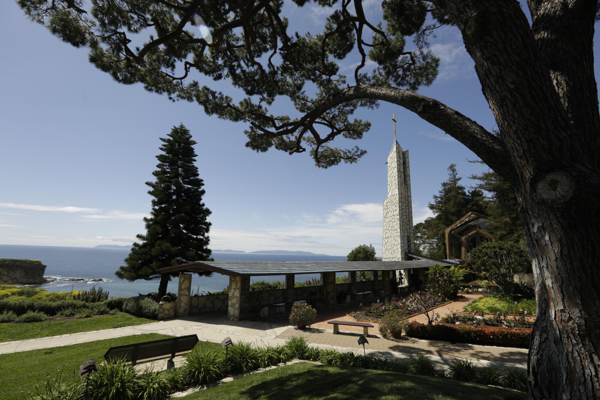 Wayfarers Chapel sits on scenic grounds above the Pacific Ocean