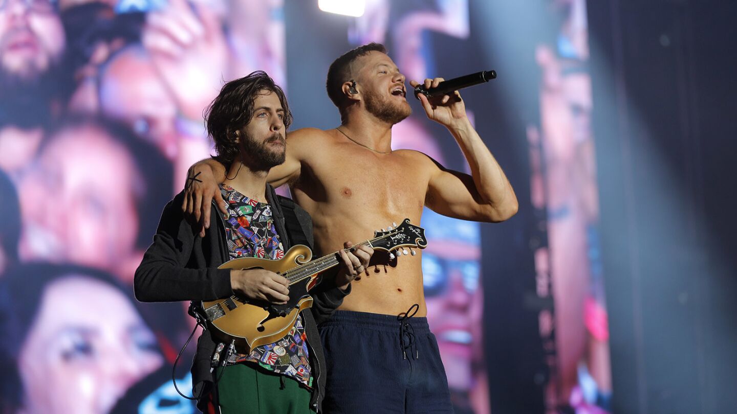 Guitarist Wayne Sermon and singer Dan Reynolds of the band Imagine Dragons perform at KAABOO Del Mar on Saturday, September 15, 2018. (Photo by K.C. Alfred/San Diego Union-Tribune)