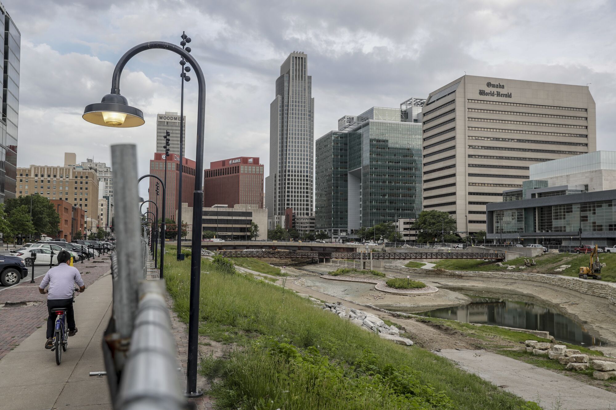 Downtown Omaha where a city center park and lagoon known as Gene Leahy Mall is under reconstruction. 