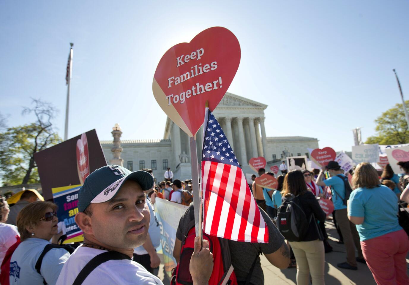 Mario Gochez of New Jersey joins supporters of immigration reform in front of the Supreme Court in Washington.