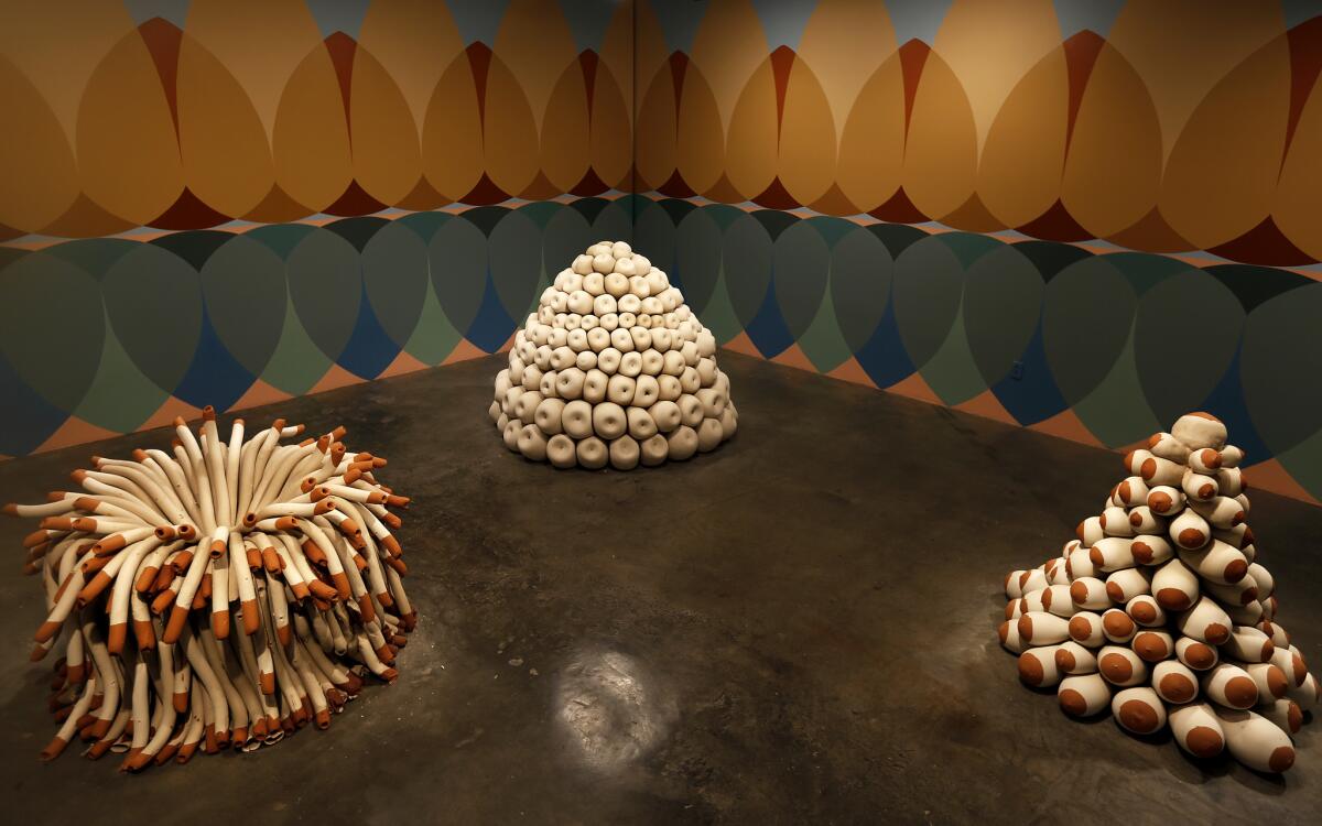 A mixed-media installation by painter Kat Hutter and ceramicist Roger Lee.