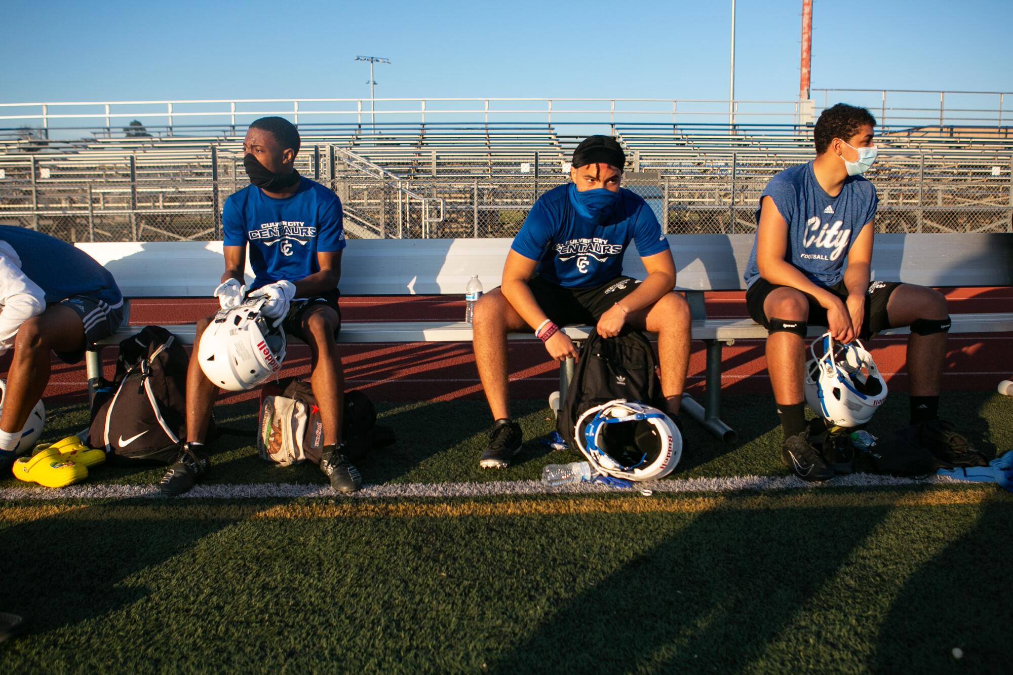 Culver City players wear masks during practice.