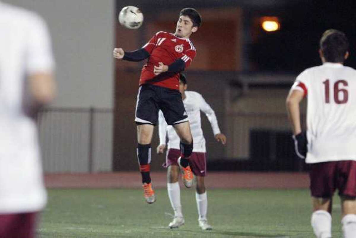 Glendale's Avo Haroutunian controls the ball against La Canada in the final game of the La Canada Tournament.