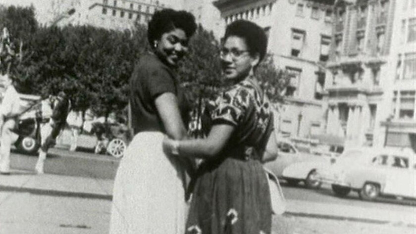 A photograph of writer Audre Lorde, right, and a friend in 1950s New York City, from the 1984 documentary "Before Stonewall: The Making of a Gay and Lesbian Community."
