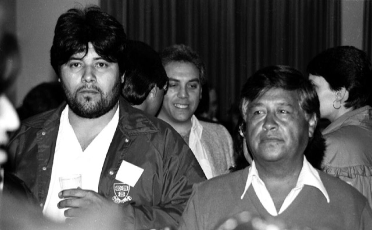 Cesar Chavez, right, with his son-in-law Richard Ybarra.