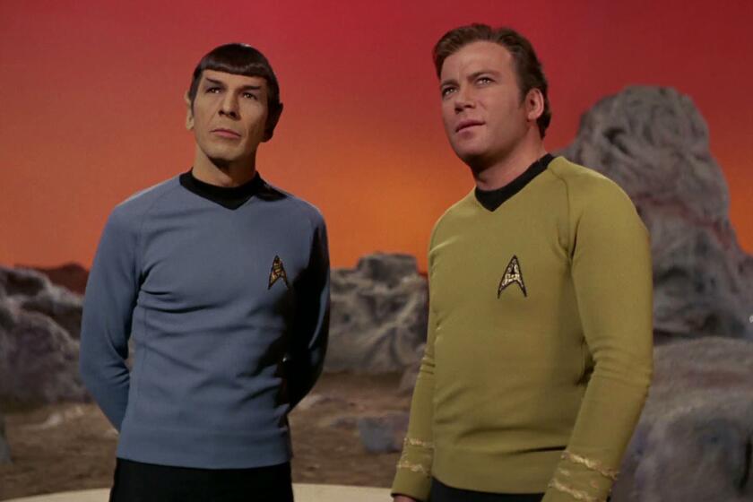 LOS ANGELES - FEBRUARY 28: Leonard Nimoy as Mr. Spock and William Shatner as Captain James T. Kirk in the STAR TREK: THE ORIGINAL SERIES episode, "The Cloud Minders." Season 3, episode 21. Original air date, February 28, 1969. Image is a frame grab. (Photo by CBS via Getty Images)
