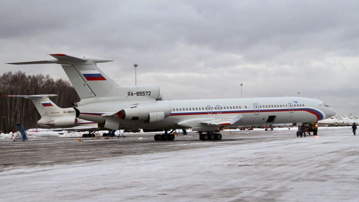 This photo taken on Jan. 15, 2015 shows a Tu-154 plane at Chkalovsky military airport near Moscow, Russia.