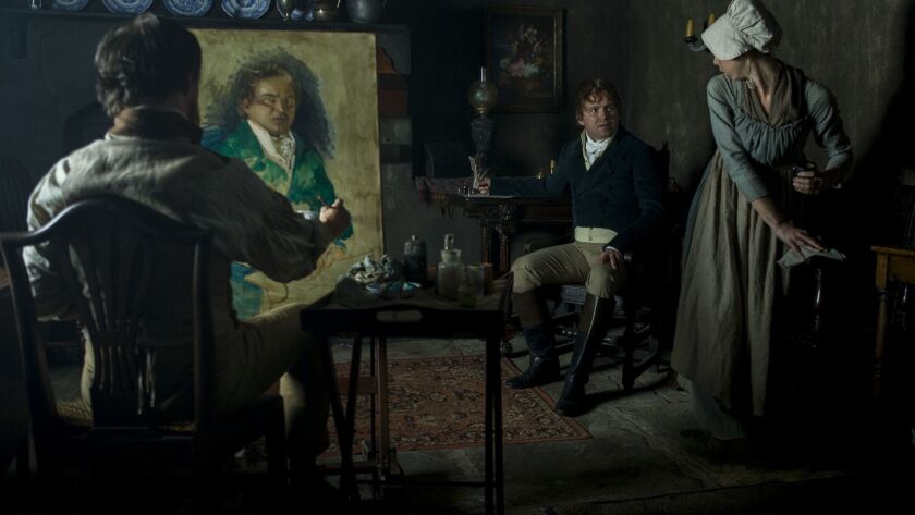 Ben Crompton, from left, is Tuke, Rory Kinnear plays Henry Hunt and Bryony Miller is Bessie in a scene from "Peterloo."