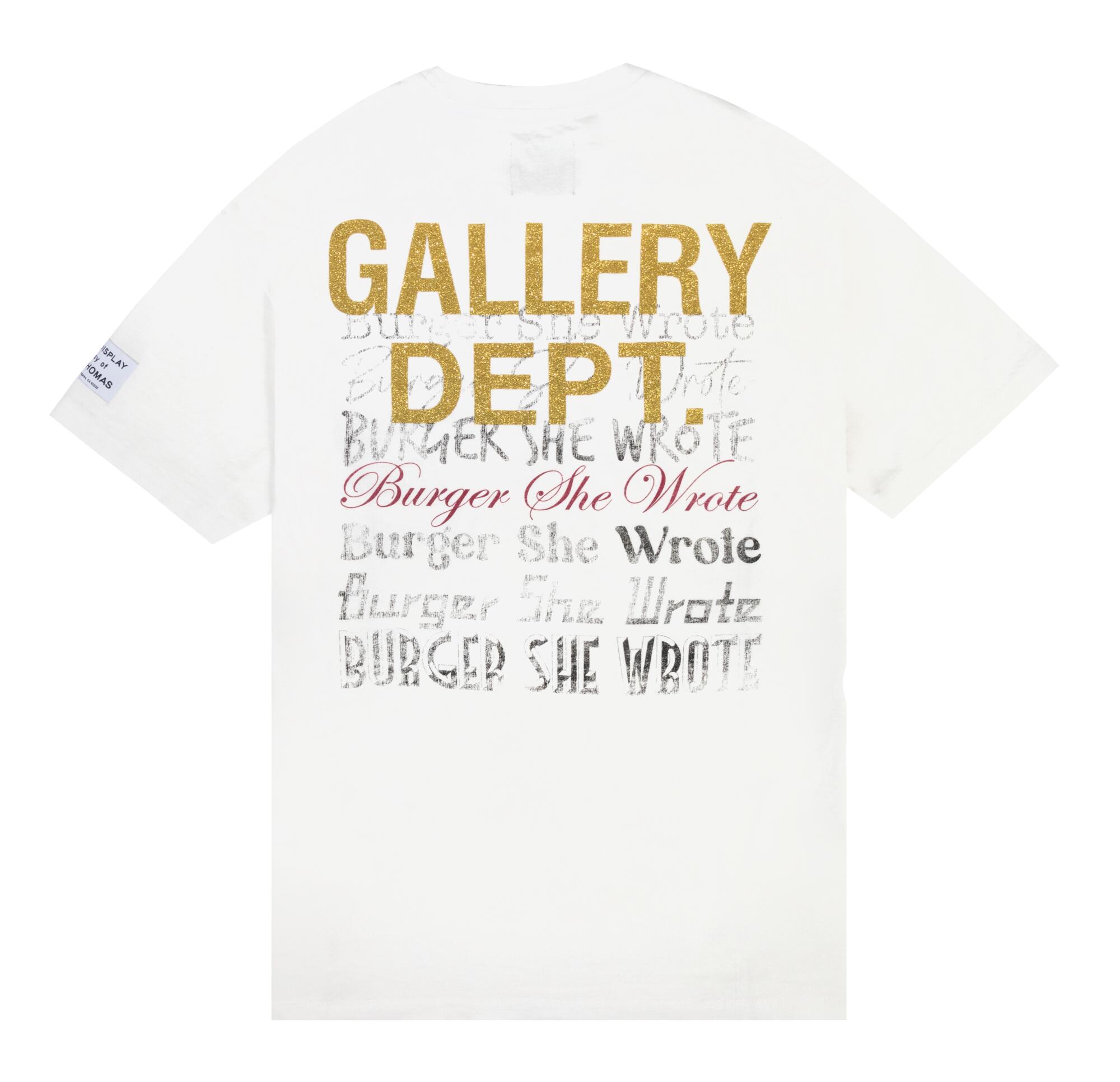 Gallery Dept. collaboration with Beverly Boulevard joint Burger She Wrote on a T-shirt in two colorways