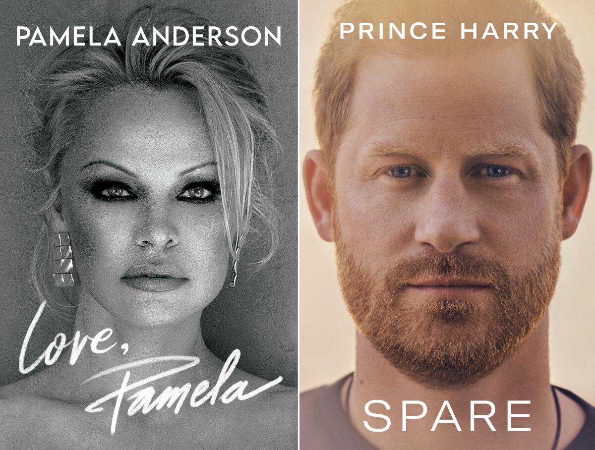 "Love, Pamela," by Pamela Anderson and "Spare" by Prince Harry