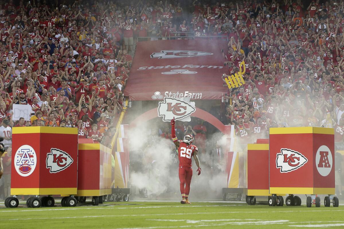 Kansas City Chiefs safety Eric Berry is introduced at Arrowhead Stadium before a game against the Denver Broncos on Sept. 17.