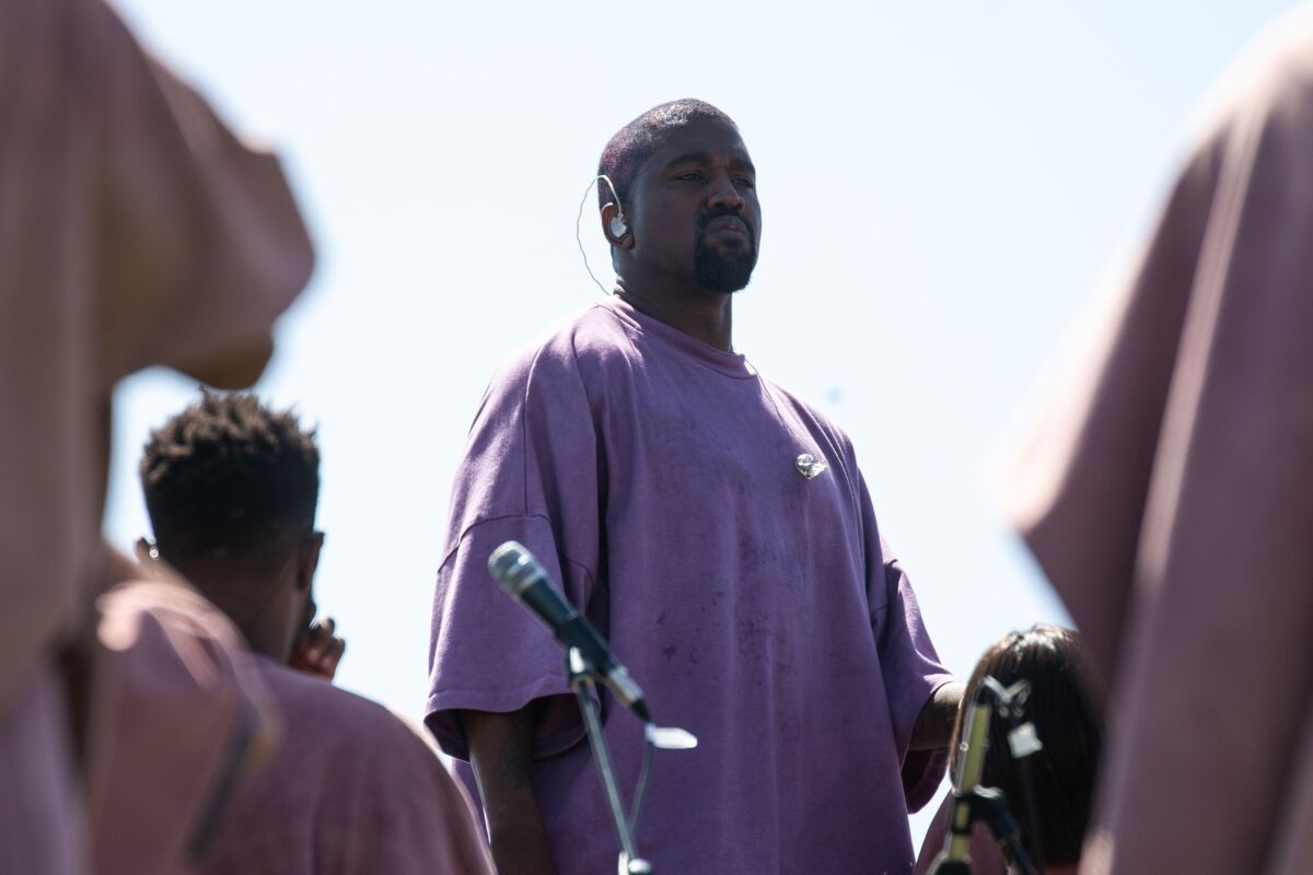 Kanye West during "Sunday Service" at Coachella in April 2019.