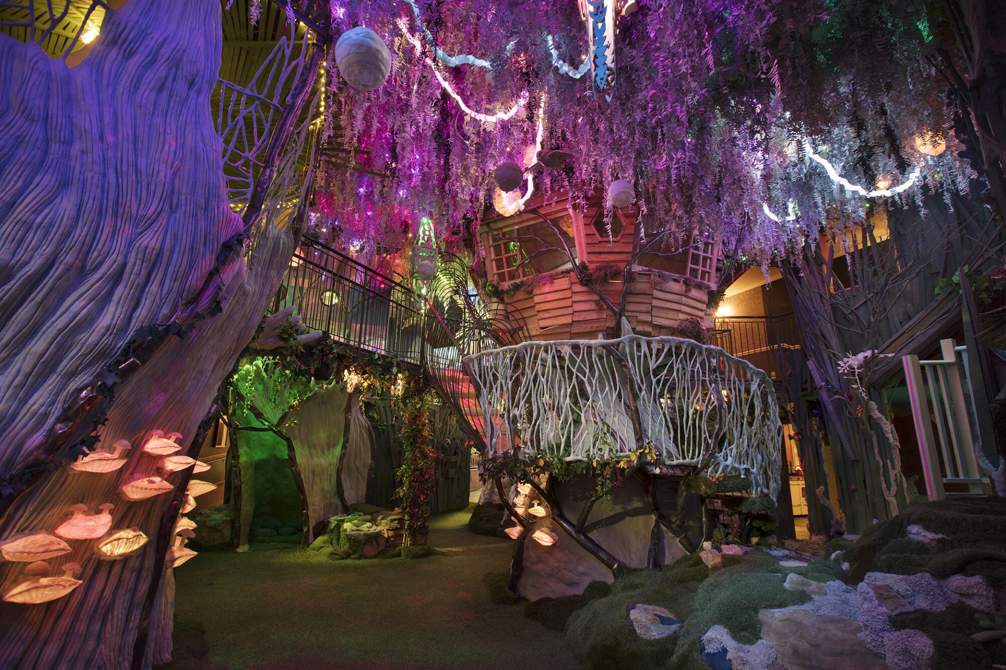 Glowing trees and hidden paths inside Meow Wolf's "House of Eternal Return."
