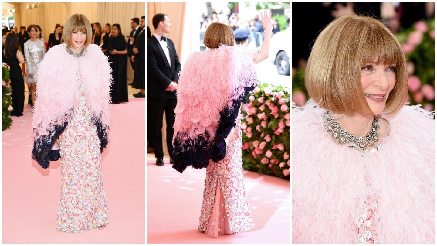 Met Gala co-chair and Vogue editor in chief Anna Wintour (in Chanel) arrives on the red carpet.