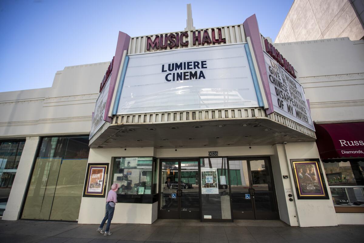 The exterior of the Lumiere Cinema at the Music Hall in Beverly Hills on Dec. 31, 2019. 