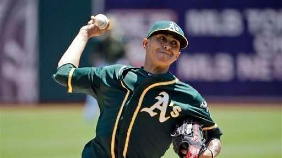 Right-hander Jesse Chavez, pictured when he was with Oakland in 2014, is in the mix for spot in the Angels' starting rotation next season.