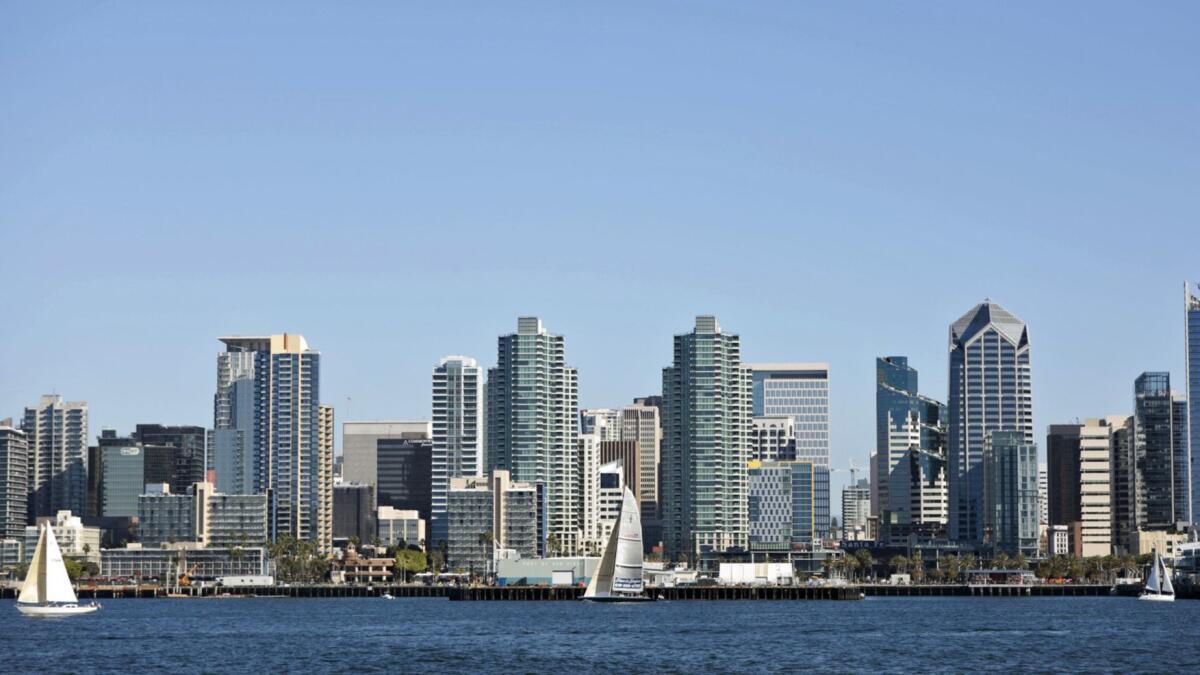 Downtown San Diego from aboard Hornblower's Whale Watching Cruises.