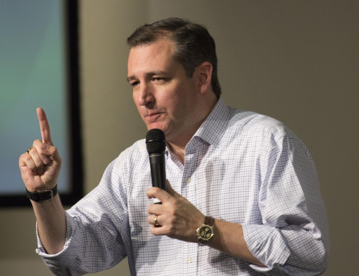 Republican presidential hopeful Ted Cruz, a fan of the term 'neocon,' on the campaign trail in Oklahoma in December.