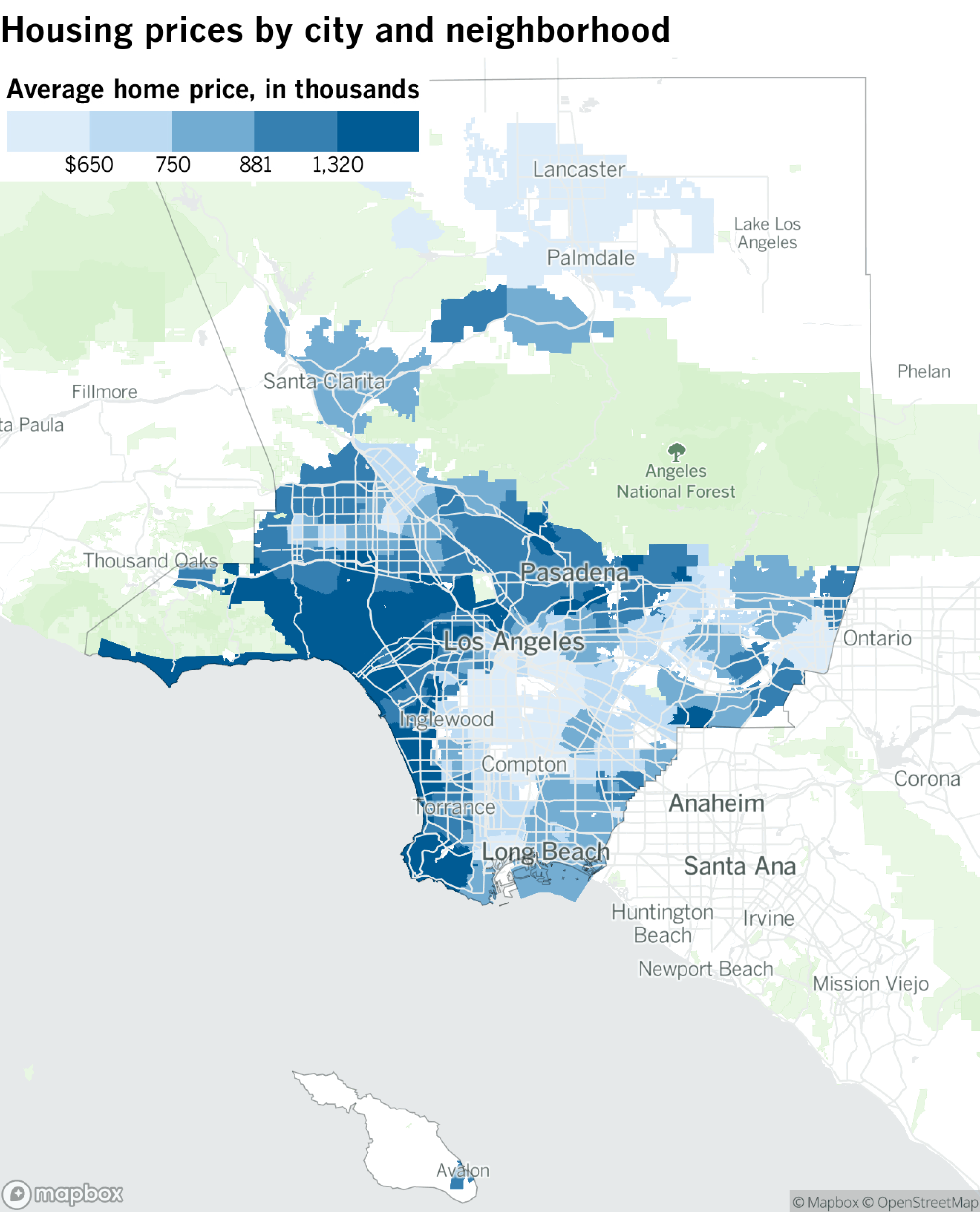 Map showing L.A. County housing prices from April 2025