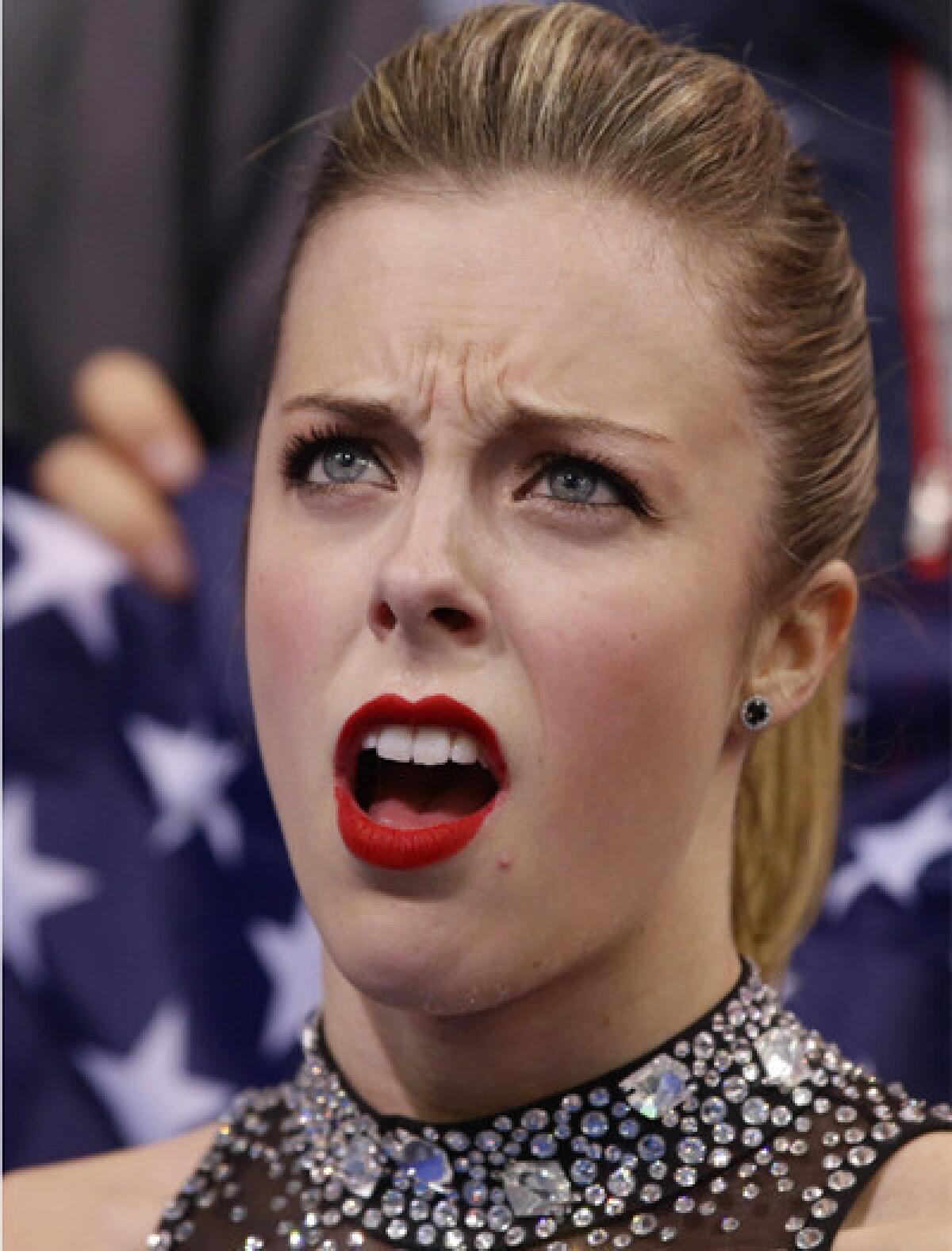 U.S. skater Ashley Wagner couldn't hide her disappointment when her score was revealed Saturday during the team event in Sochi.