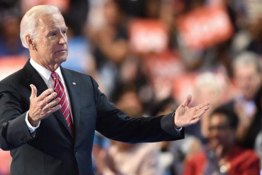 (FILES) In this file photo taken on July 27, 2016 former US Vice President Joe Biden speaks on the third evening session of the Democratic National Convention at the Wells Fargo Center in Philadelphia, Pennsylvania. - Former vice president Joe Biden insisted on March 31, 2019 he had never acted inappropriately towards women as a growing row about a kiss on the campaign trail cast a shadow over his expected run for the White House.The 76-year-old Biden is the clear favorite to win the Democrat nomination to take on Donald Trump in the 2020 presidential election even though he has yet to declare his candidacy. (Photo by Nicholas Kamm / AFP)NICHOLAS KAMM/AFP/Getty Images ** OUTS - ELSENT, FPG, CM - OUTS * NM, PH, VA if sourced by CT, LA or MoD **