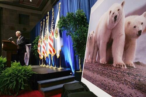U.S. Secretary of the Interior Dirk Kempthorne speaks Wednesday during a news conference at the Department of the Interior in Washington, D.C. Kempthorne announced that the polar bear would be added to the list of threatened species under the Endangered Species Act.