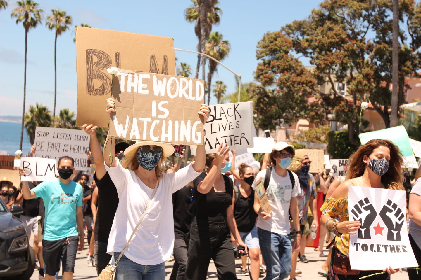 Demonstrators take to the streets at Scripps Park in La Jolla at the onset of a Black Lives Matter march June 12.