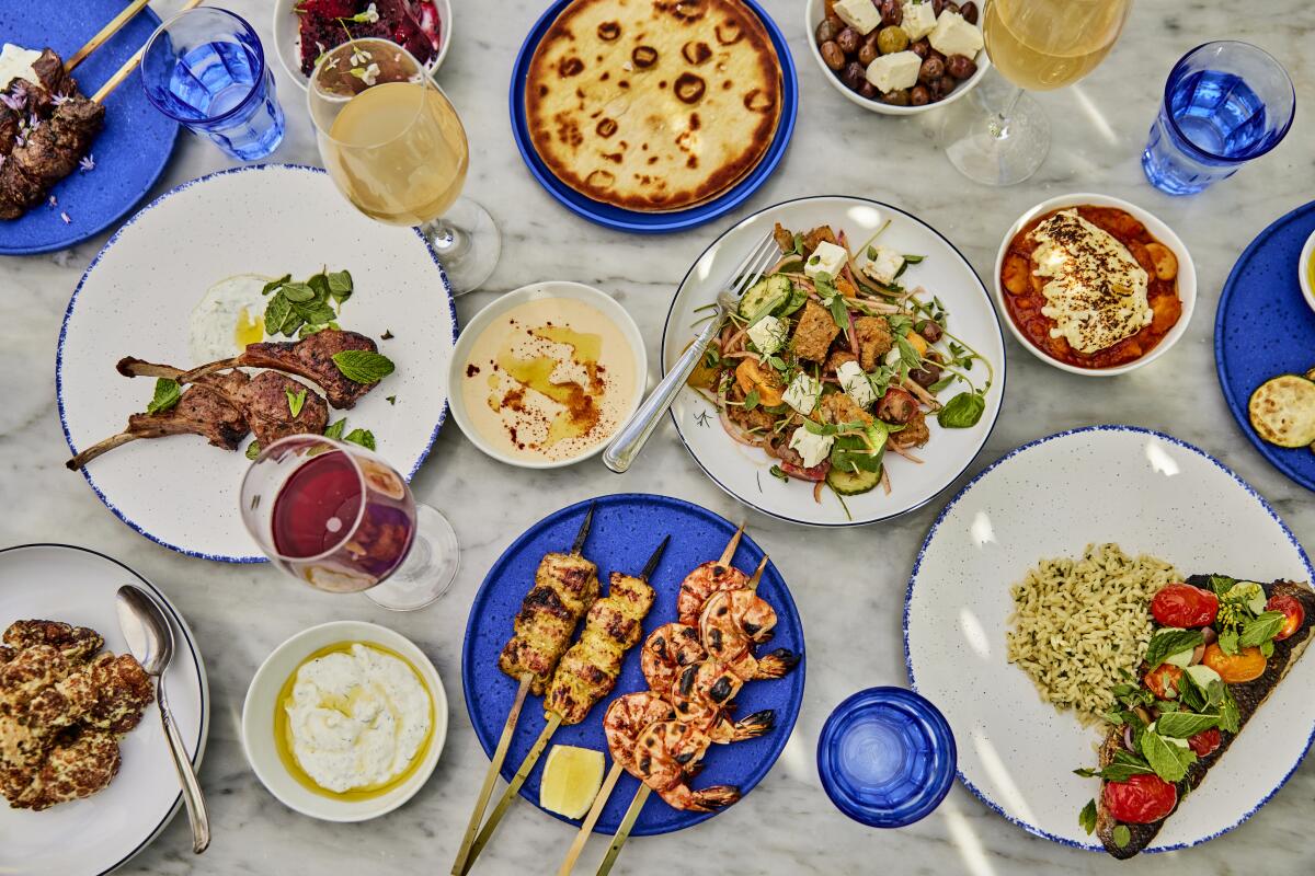 A spread of dishes from Greekman's.