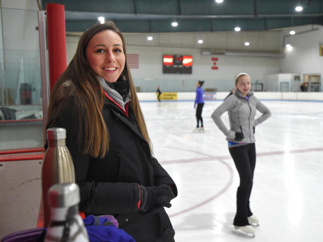 Kimmie Meissner, who finished sixth in women's figure skating at the Olympics in February 2006 and won the world championships the following month, is now a skating coach. Here, she works with Mia Eckels, 15 of Shrewsbury,Pa., on Jan. 10, 2018, at Ice World in Abingdon.
